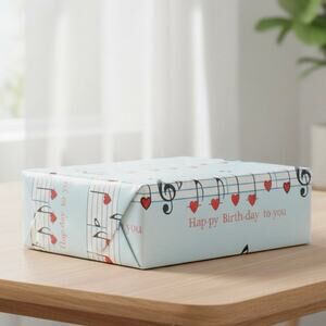 Vintage Music Note Heart Birthday Gift Wrap Sealed NOS Sheet
